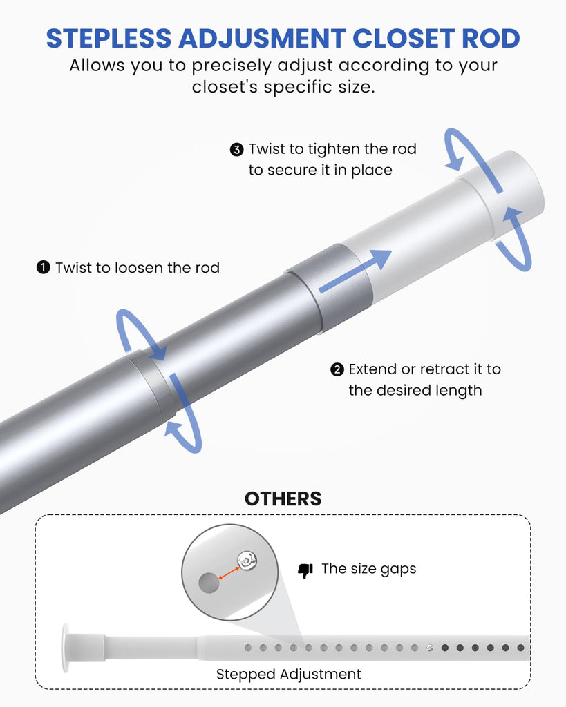 Closet Rod, Closet Rods for Hanging Clothes, 17-69in, Silver