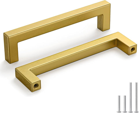 30 Pack 5 Inch Gold Kitchen Cabinet Handles Gold Handles for Cabinets Brushed Brass Cabinet Pulls Square Hardware for