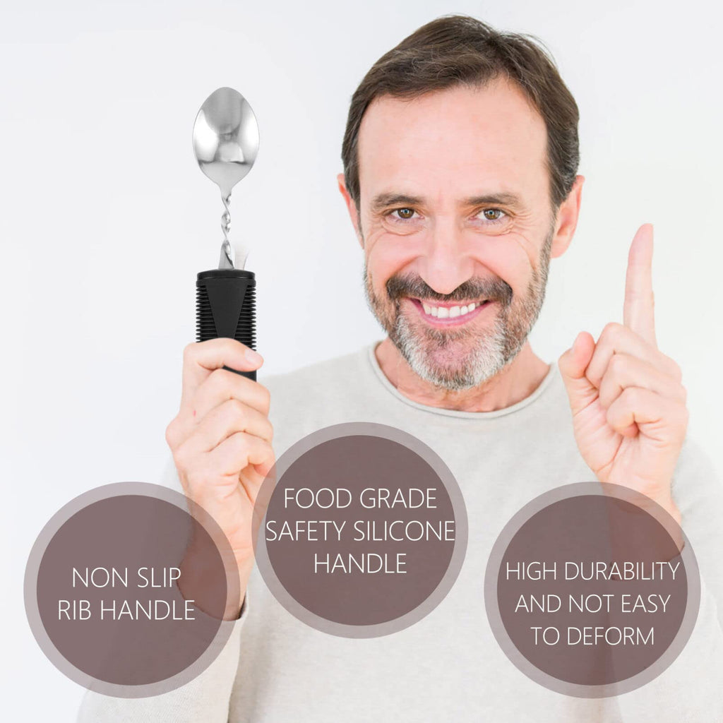 3pcs Adaptive Utensils Easy Grip Silverware Built Up Bendable Fork Teaspoon Tablespoon Eating Feeding Utensil Assist