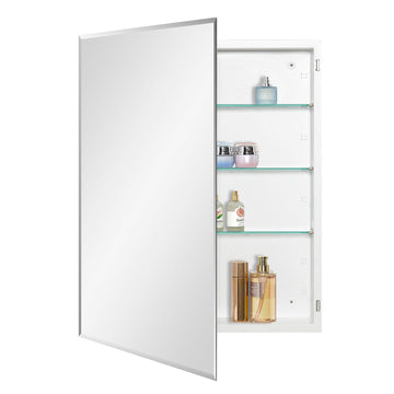 Bathroom Medicine Cabinet with Beveled Edge Mirrored Door 24 x 30 inch, Recessed or Surface Mount, with Adjustable