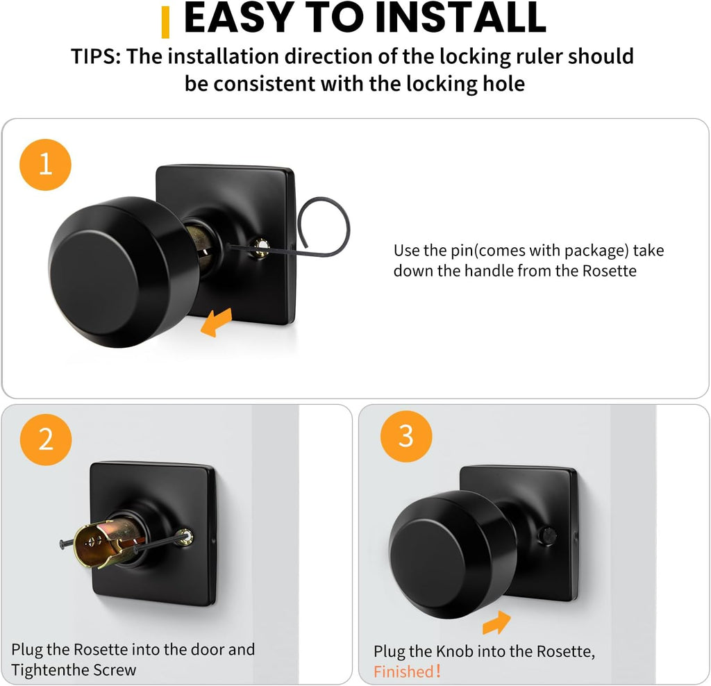 Black Half Dummy Door Knobs, Single Side Door Handles for Closets, French Double Doors, Non-Locking Inactive Matte