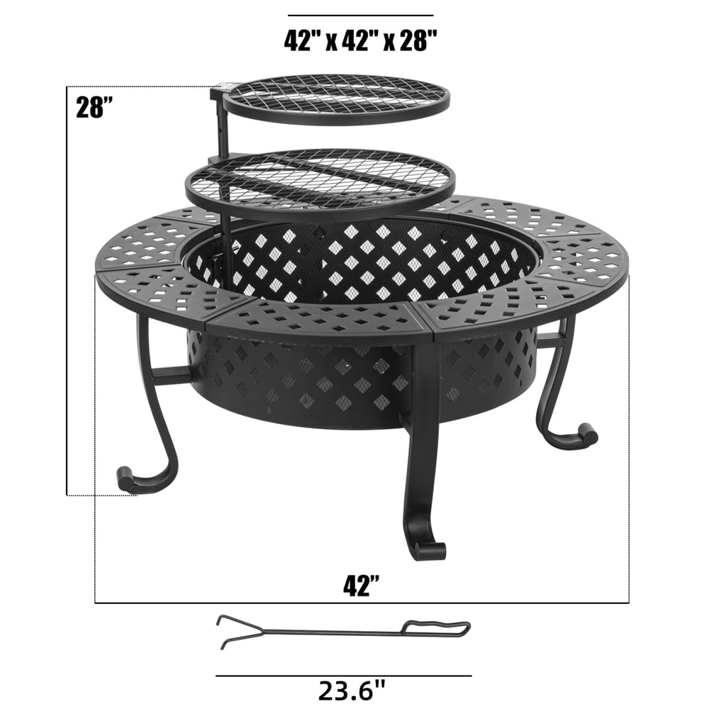 42 Inch Outdoor Fire Pit with 2 BBQ Grills
