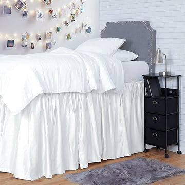Dorm Room Bed Skirt Twin XL 25 Inch Drop, 100% Microfiber Extra Long Bedskirt, White
