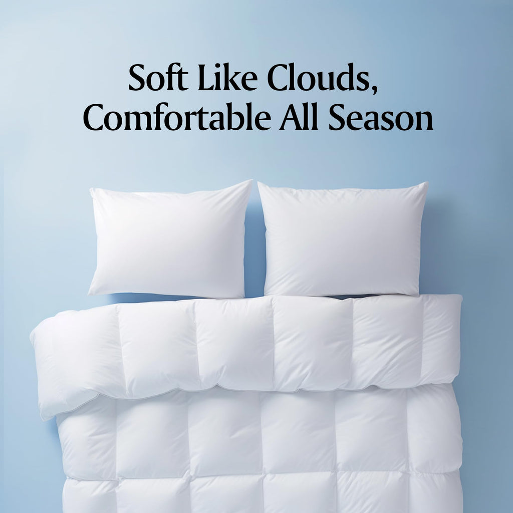 Luxe Goose Feather Down Fiber Comforter - Twin Size Duvet Insert, 100% Cotton Cover All Season Comforter Ultra Soft
