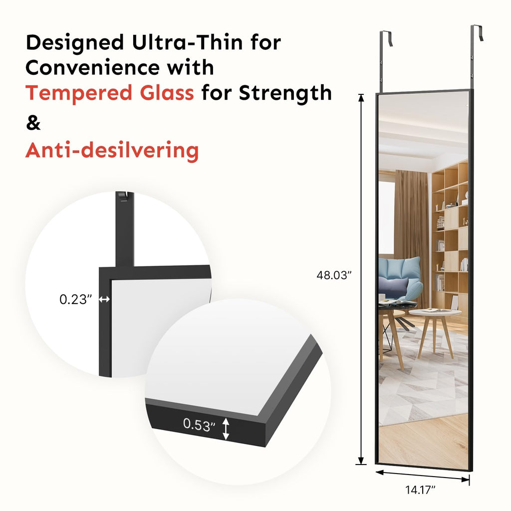 48x14 Inch Full Length Tempered Glass Door Mirror