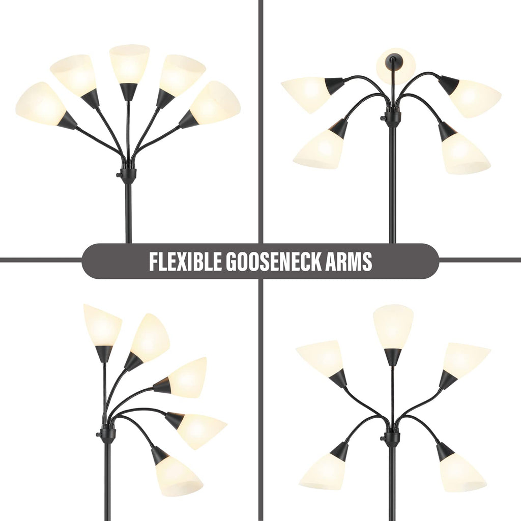 Medusa Floor Lamps Standing Lamps 5 Heads Adjustable Reading Light Large Shade Use E26 A19 Bulb Floor Lamps Bedroom