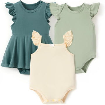 Baby Girl Bamboo Viscose Bodysuits Set, Pack