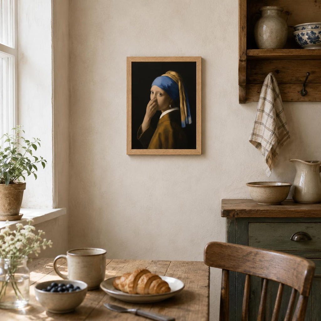 Vermeer Girl Canvas Wall Art Framed Humorous Museum Style Decor 12x16 Inch