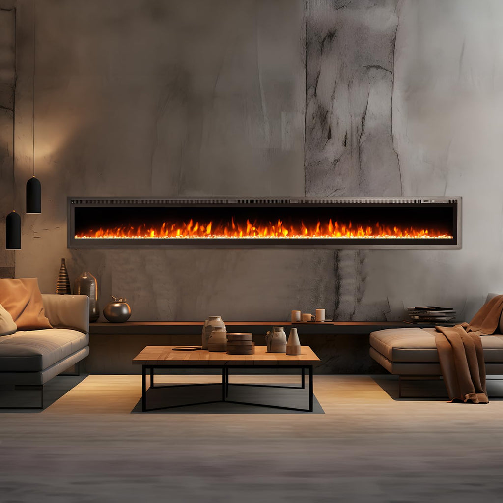 100 inch Electric Fireplace Inserts, Recessed and Wall Mounted Fireplace Silence Linear Fireplace with Timer, Remote