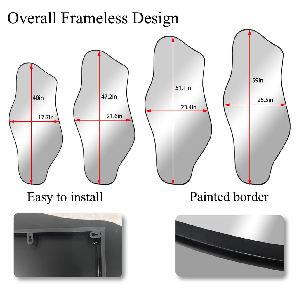 Irregular Wall Mirror, 47.2"x21.6" Gold Asymmetrical Frameless Mirror, Modern Organic Shaped Mirrors Bedroom Hallway