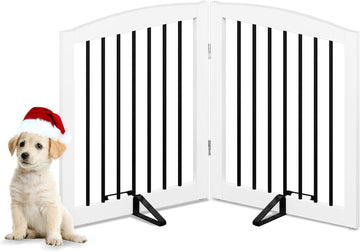 Freestanding Pet Gate for Dogs, Foldable Wooden Dog Gate, Indoor Pet Barrier for Stairs, Doorways, Support Feet