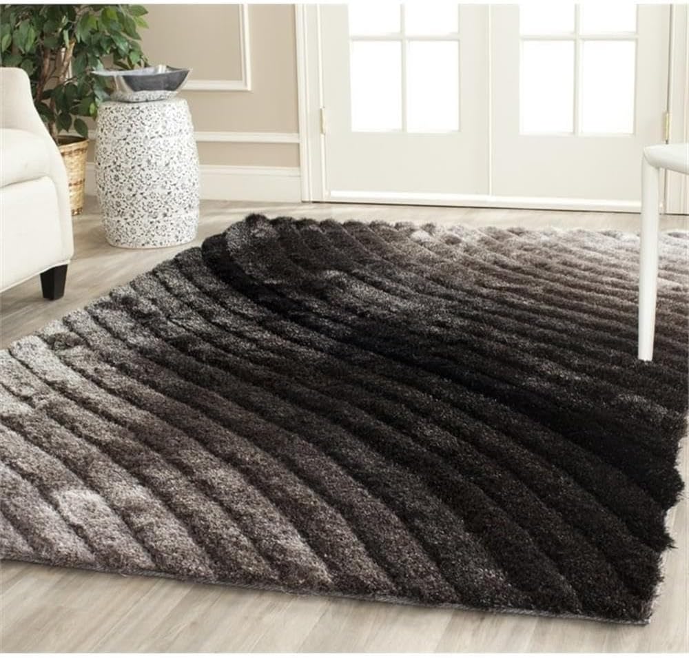 3D Shag Collection Area Rug - 6' Square, Silver, Handmade Modern Abstract, 1.25-inch Thick Ideal for High Traffic