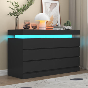 6 Drawer Dresser with Power Outlet, Dresser with LED Light