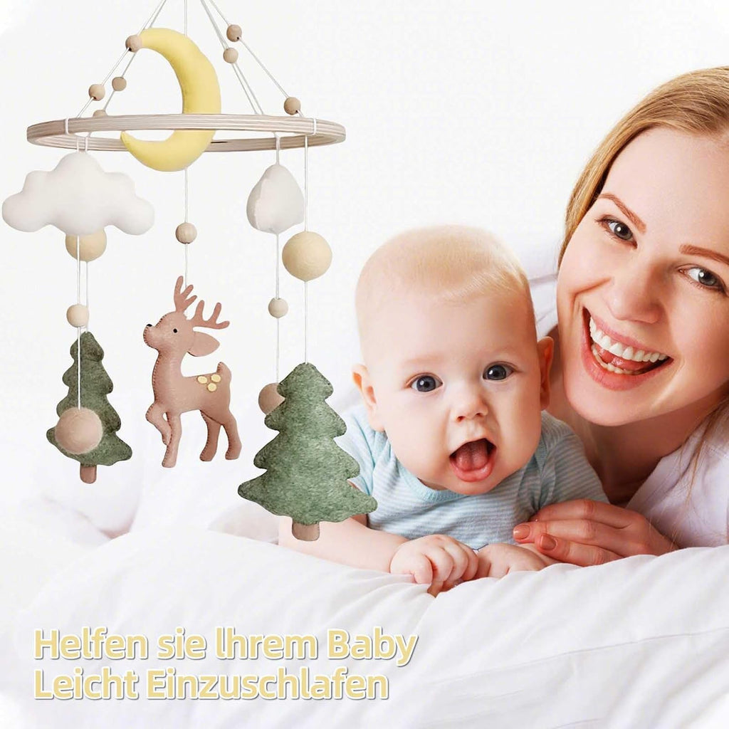 Baby Mobile for Crib - A Gender Neutral Deer Forest Crib Mobile with Felt Clouds and Trees for Jungle Theme Nursery