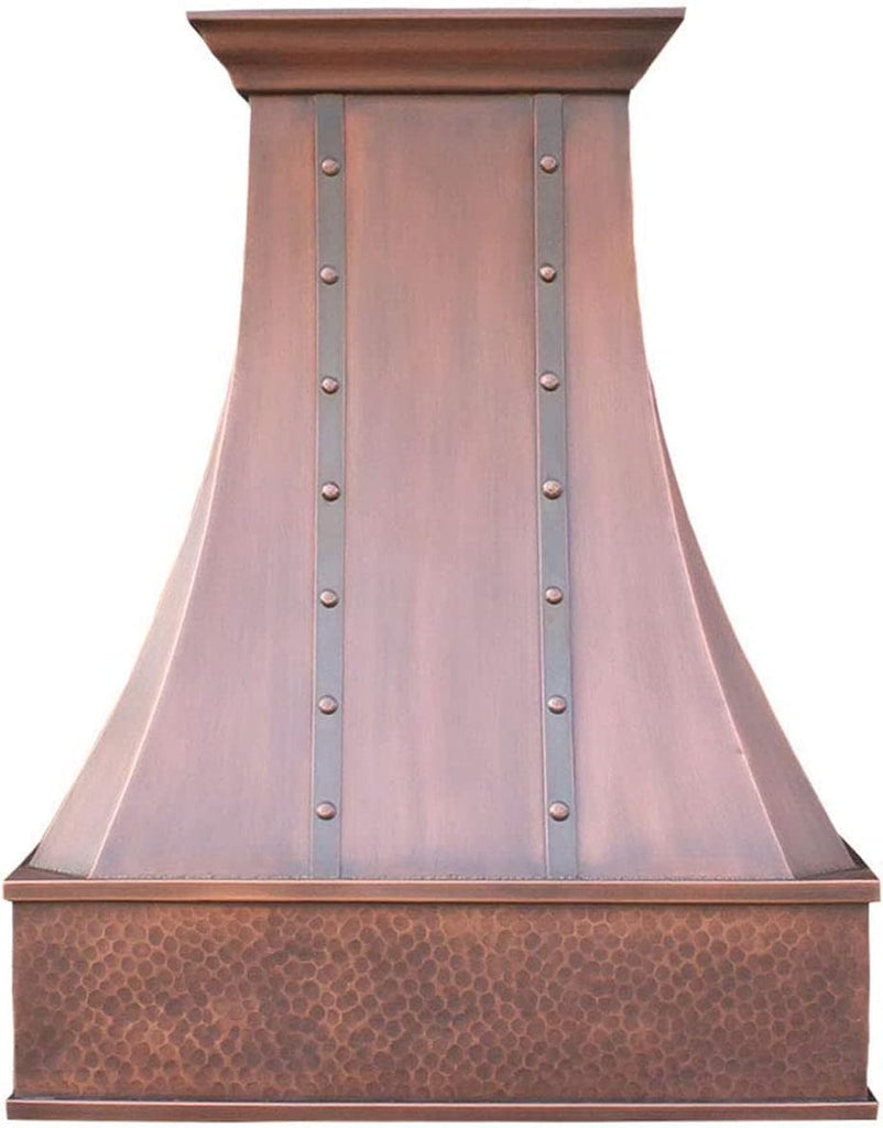 36 Inch Copper Island Mount Range Hood 610 CFM LED Lights Dishwasher-Safe Baffle Filters