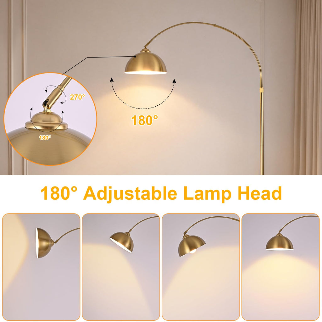 Gold Arc Floor Lamp with Table, Stepless Dimming & Remote, E26 Bulb Included