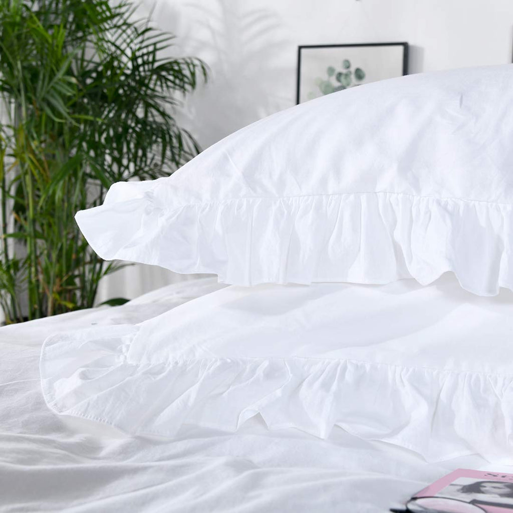 Edge Ruffle Duvet Cover Set 3 Piece with Zipper & Corner Ties 100% Egyptian Cotton 600 Thread Count Luxurious 1 Duvet