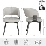 Modern Dining Chairs Set of 2, Faux Leather Upholstered Kitchen Chairs with Curved Back and Metal Legs