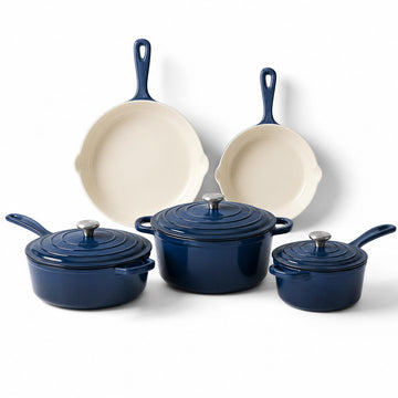 5-Piece Navy Blue Enameled Cast Iron Cookware Set