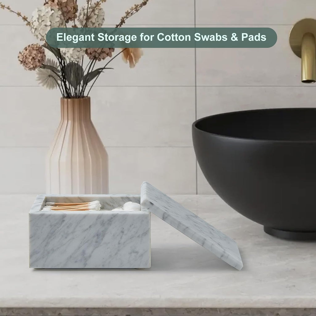 Natural Marble Storage Box with Lid, Rectangular Organizer for Jewelry