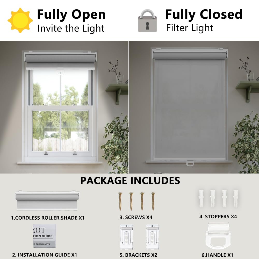 Light Filtering Solar Shades for Indoor Windows, Grey