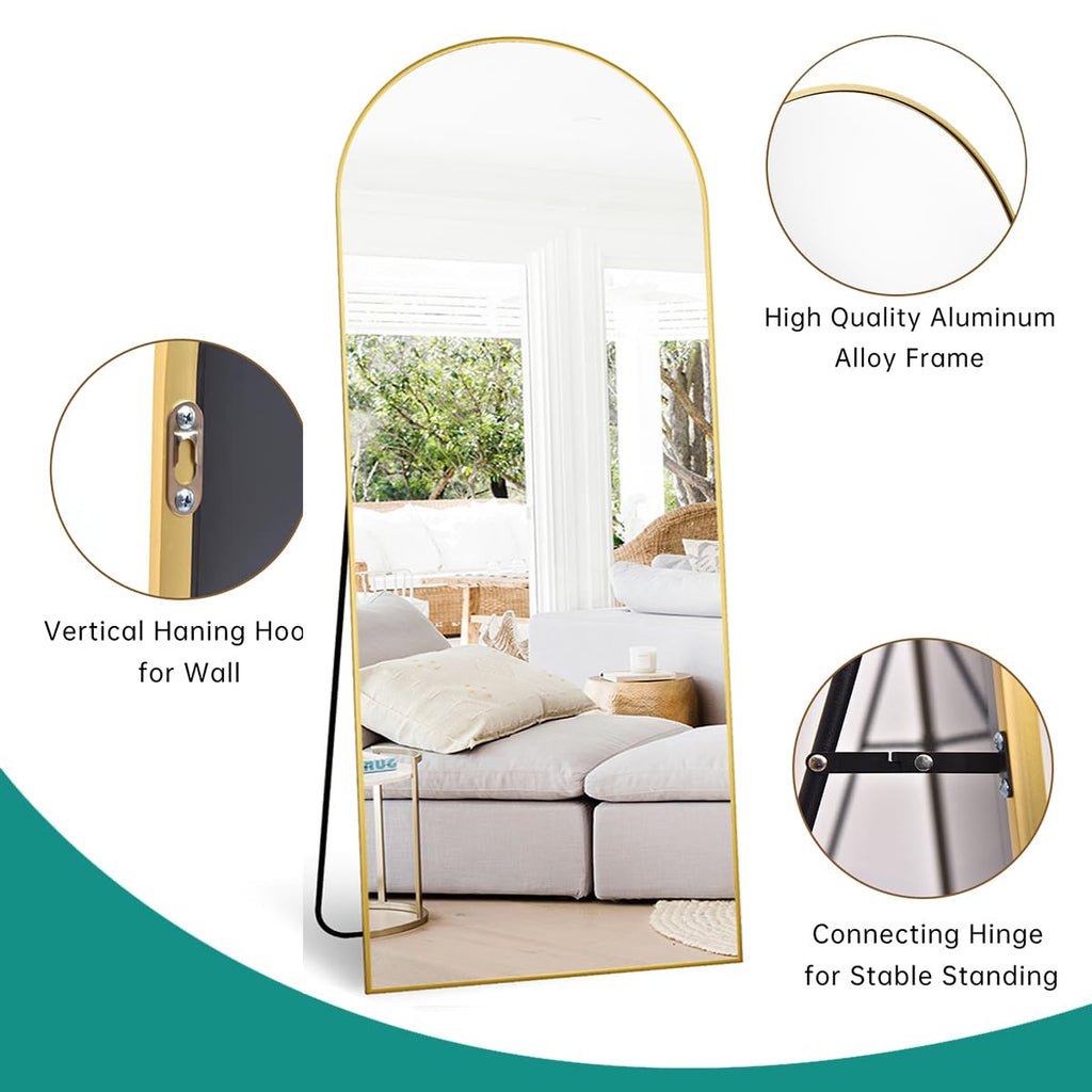 Full Length Mirror, 71′′x30′′Arched Large Floor Body Mirror (Gold)