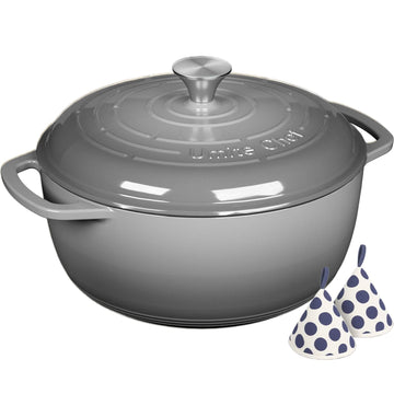 Enameled Cast Iron Dutch Oven - 6QT Pot with Lid & Cotton Potholders - Dual Handles -Versatile Heavy Duty Cookware