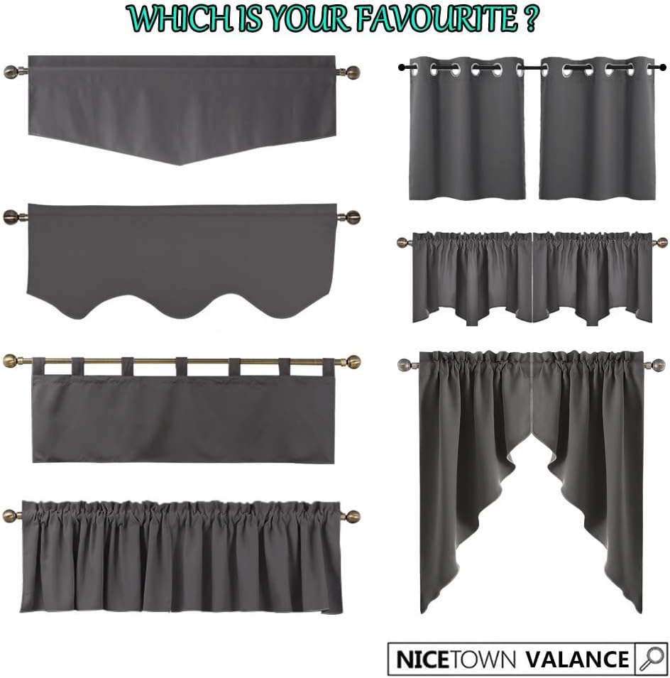 Burgundy Red Blackout Valances, Thermal Insulated Elegant W52 x L18 Scalloped Rod Pocket Curtains Small Window