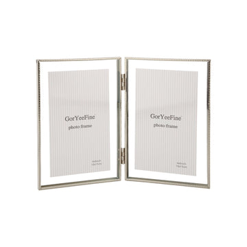 Silver 4x 6'' Double Hinged Floating Frame, For Photo Sizes (2x3'' 3.5x 5'' up to 4x6'' ), Beautiful Metal Lace Edge