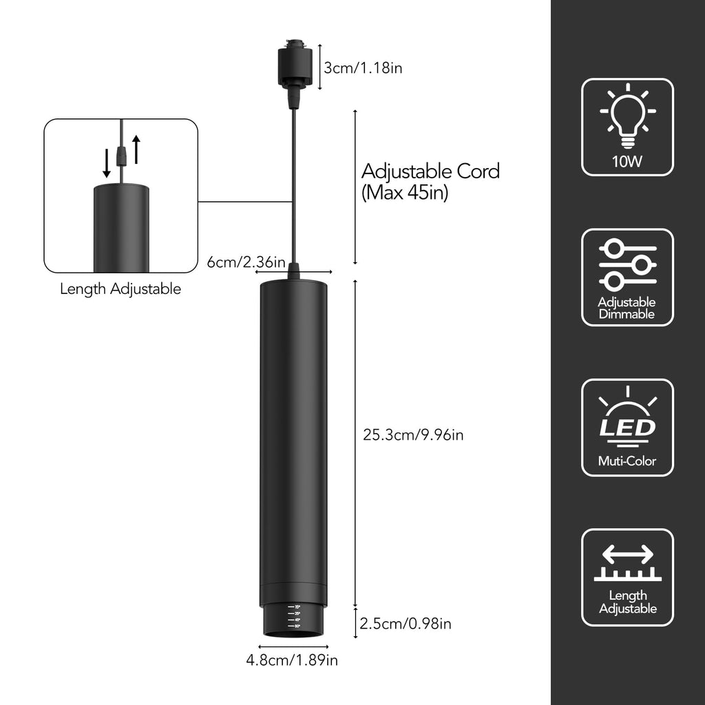Remote Control H Track Pendant Lights, 10W Black 6 Pack