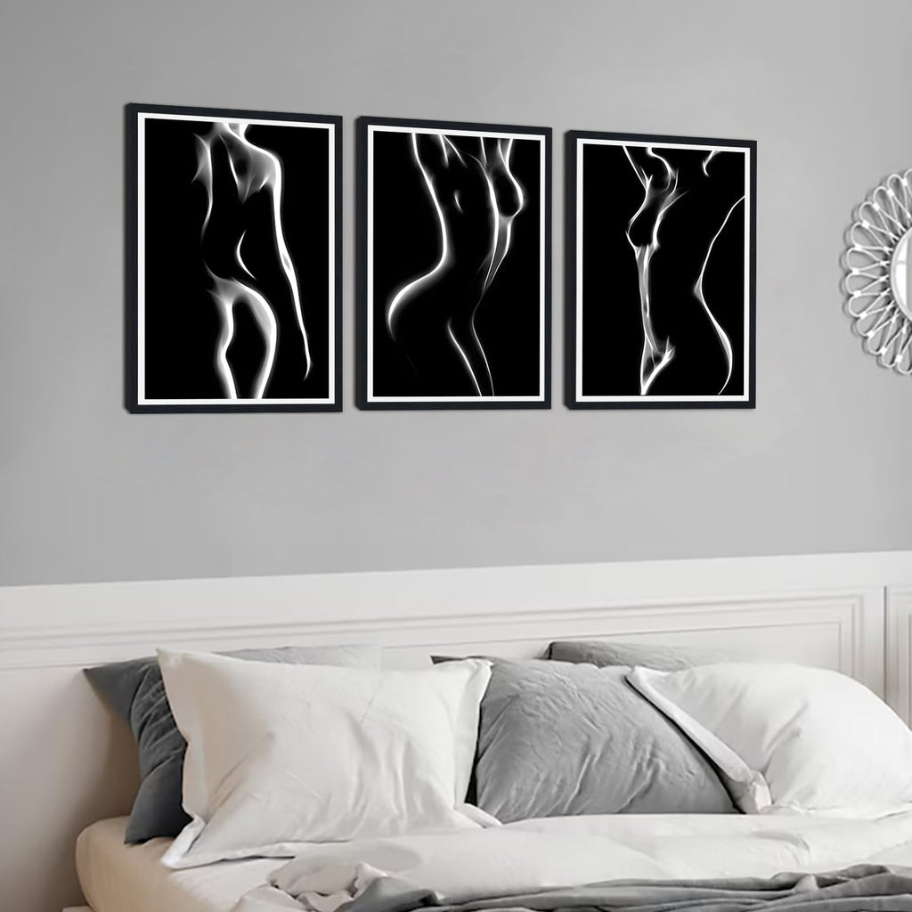 Minimalist Sexy Figure Canvas Wall Art 3 Piece Black White Poster Print Woman Nude Body Canvas Print Abstract Naked