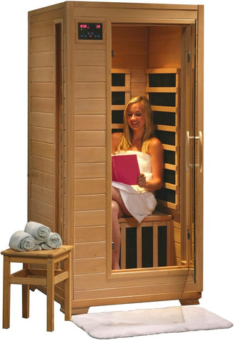 1 Person Infrared Sauna with 5 Carbon Heaters Ergonomic Back Rests EZ Touch Control Panel Recessed Interior Lighting and Sound System with CD player and AUX MP3 A129-B0040QZGR2