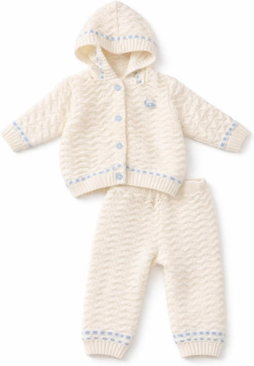 Knit Outfit Set - 100% Cotton Hooded Cardigan & Pants, Soft Two-Piece Infant Set, Made in Türkiye