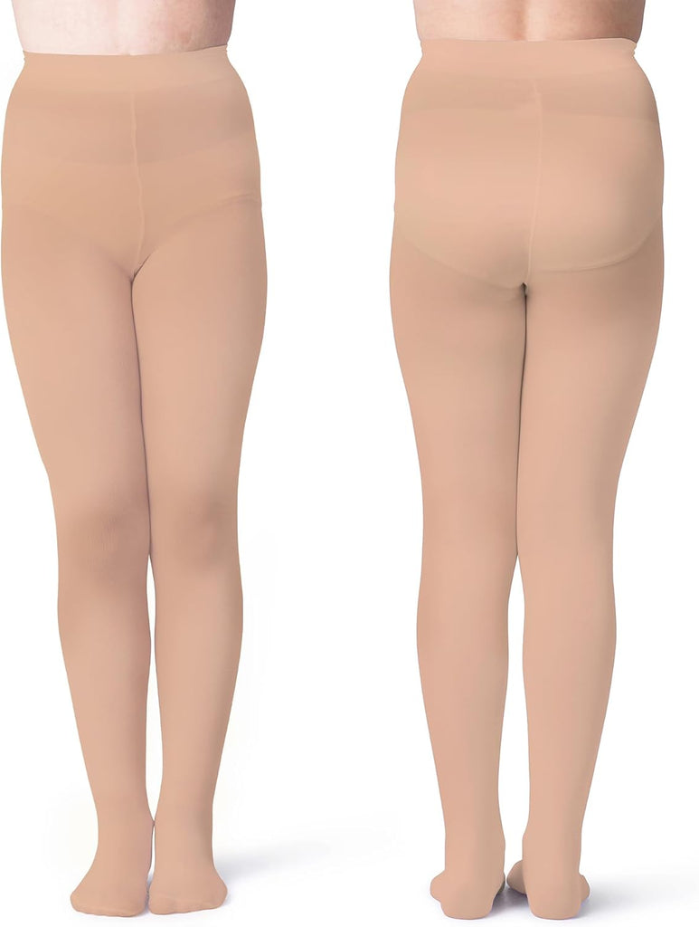 Girls Opaque Microfiber Tights Pairs Black White or Colored Nylon Stockings for Kids - ballet footed tights