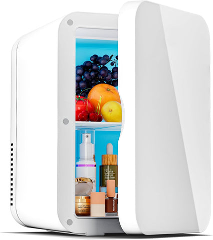 Mini Fridge for Bedroom - 8 Liter/8 Can Portable Refrigerator for Car, Office, Dorm - Quiet Cooler & Warmer for Food