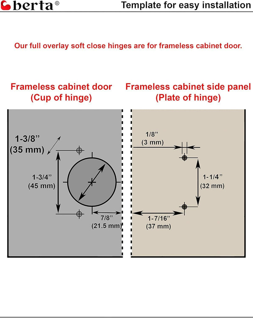 2-Pack Full Overlay Frameless Soft-Close European Hinges, 110° 3D Adjustable, Clip-On Concealed Kitchen Cabinet Door