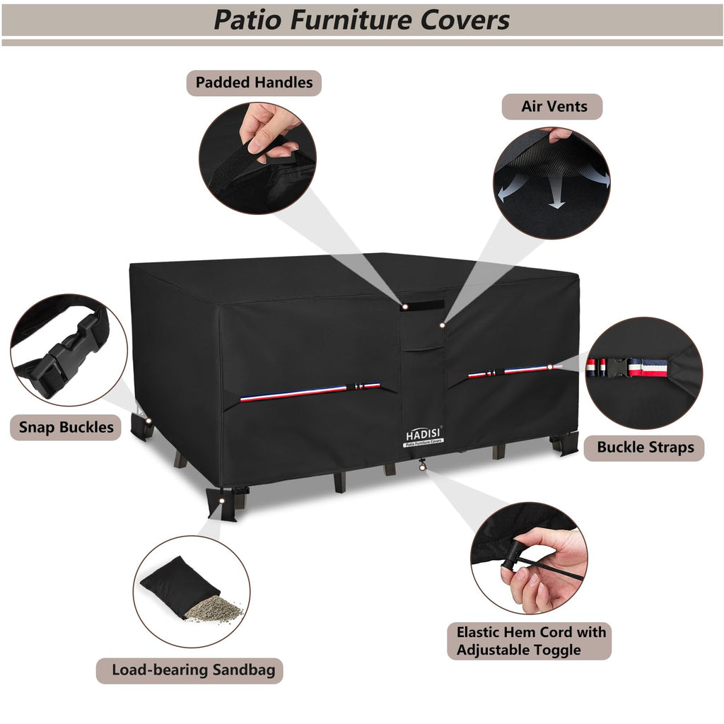 Patio Furniture Covers, Outdoor Furniture Cover Waterproof, 600D Rectangular Patio Heavy Duty Table Cover, Outdoor