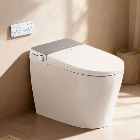 Smart Toilet with Built-in Tank - Electric Bidet Toilet with Side Knob Control, Foot Sensor Operation, Auto Flush