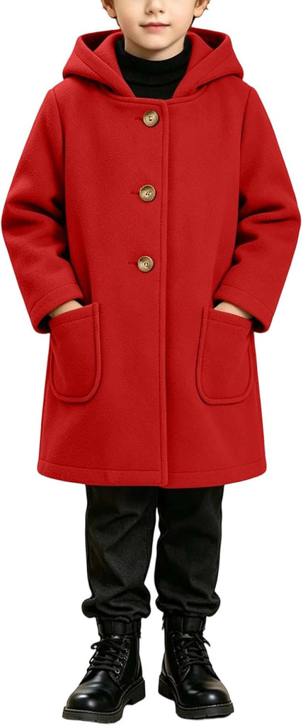 Girls Wool Trench Coat Teens Button Front Outerwear with Pockets