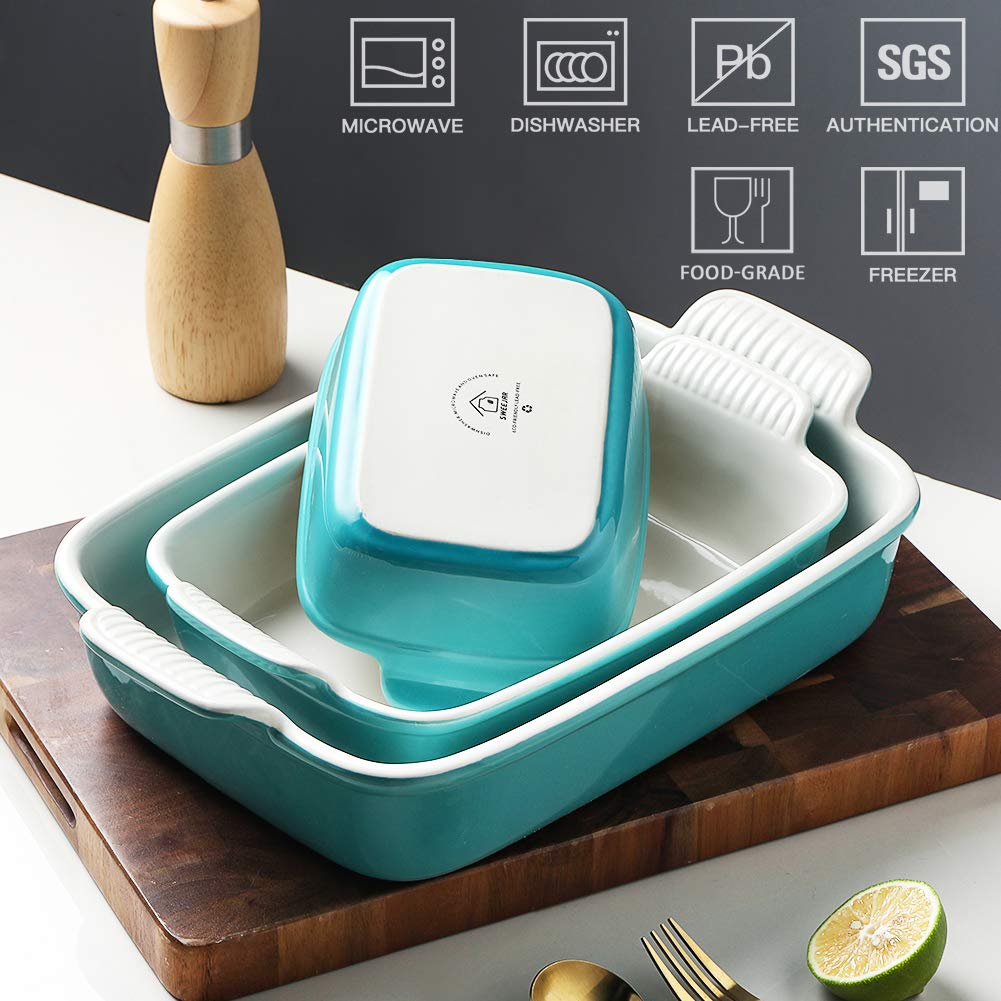 Baking Pans Set, Ceramic 9x13 Baking Dish with Handle, Rectangular Casserole Dishes for Oven, Bakeware Sets of 3