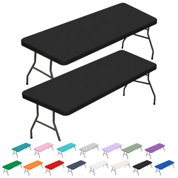 2 Pack Table Covers for 6 Foot Tables Rectangle Fitted Black