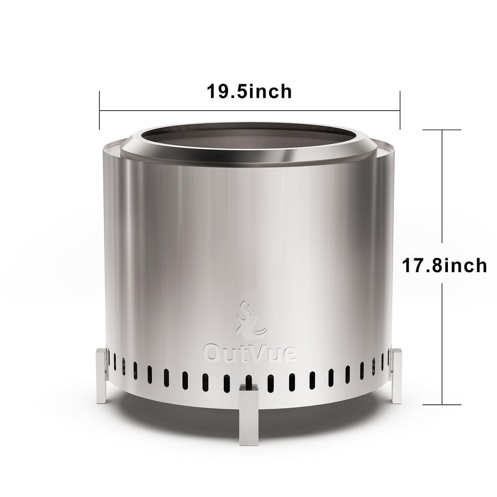 19.5 inch Stainless Steel Smokeless Fire Pit with Tote Bag