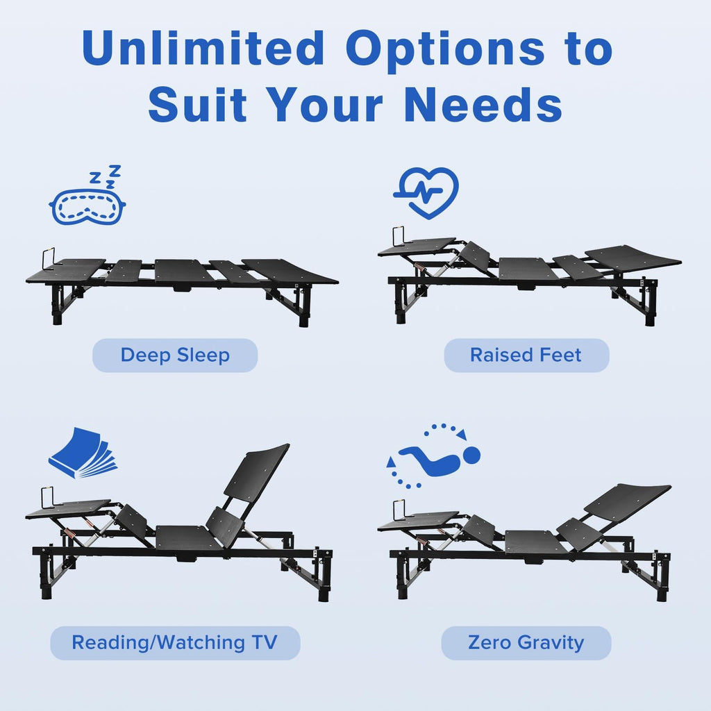 Black Adjustable Bed Base Frame - King Size Zero Gravity with Head & Foot Incline, Quiet Dual Motor & Wireless Remote