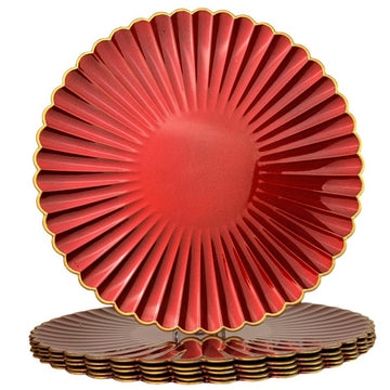 Red Charger Plates, 13 Inch Plastic Round Dinner Charger Plates for Wedding Party, Tabletop Decor. (Set of 6)