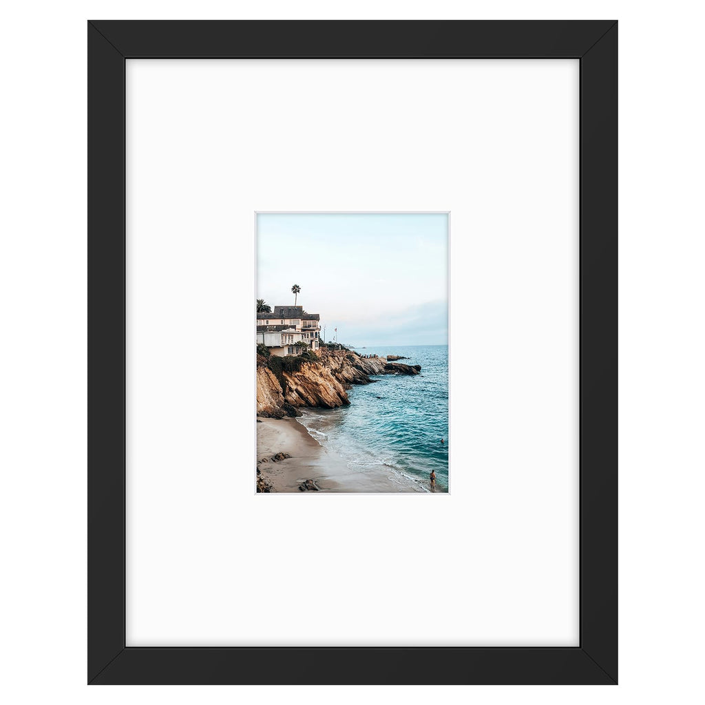 11x14 Frame with Mat for 5x7, Real Glass, Black