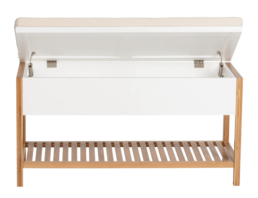 Shoe Bench with Storage Compartment Model Finja, Bench with Seat Padding, Storage Space and Shoe Rack in Scandi Chic