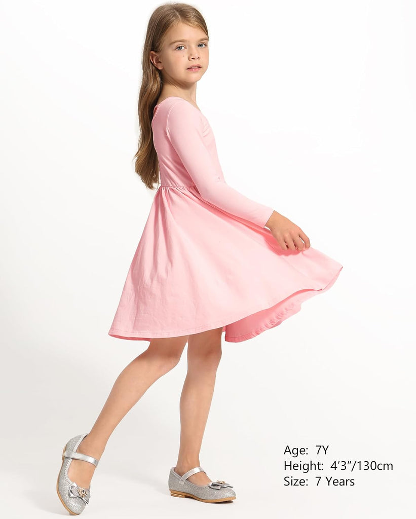 Girls Cotton Long Sleeve Dress Twirl Skater Dress