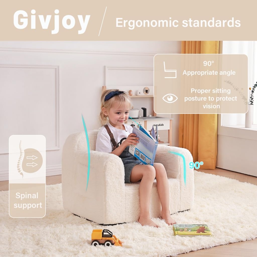 Toddler Chair Plush Kids Couch, Comfy Kids Sofa Toddler Lounger Chair, Convertible Washable Cover Couch