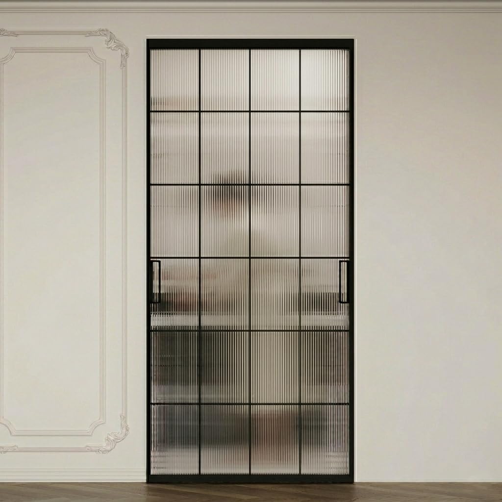 40" x 87" Fluted Glass Barn Door, Concealed Sliding Barn Door with Soft Close, Waterproof Modern Sli
