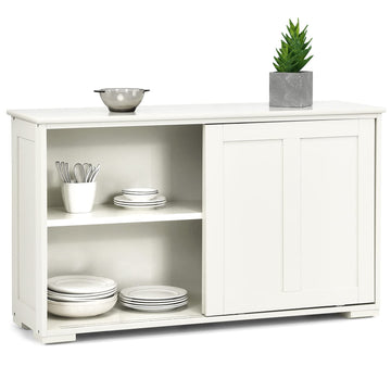 Sideboard Buffet Cabinet, Wooden Kitchen Storage Cabinet with Adjustable Shelf, Sliding Barn Door, Accent Coffee Bar